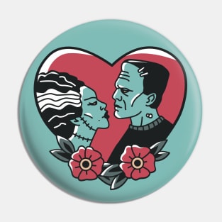 Frankenstein's Monster & Bride Heart-Shaped Valentine Pin