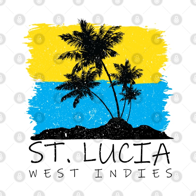 St Lucia National Colors with Palm Silhouette by IslandConcepts