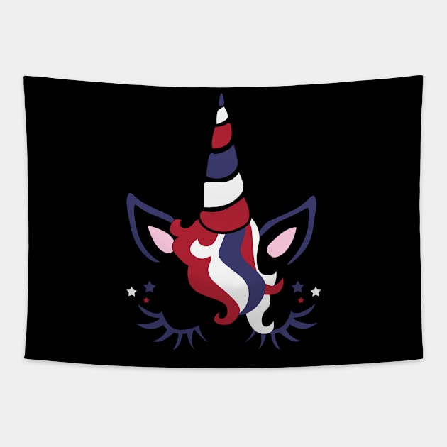 American Unicorn US Flag Cute Patriotic 4th of July Tapestry by Simpsonfft