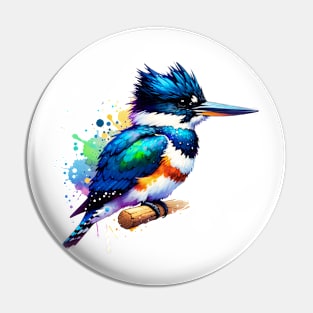 Watercolor Belted Kingfisher Pin