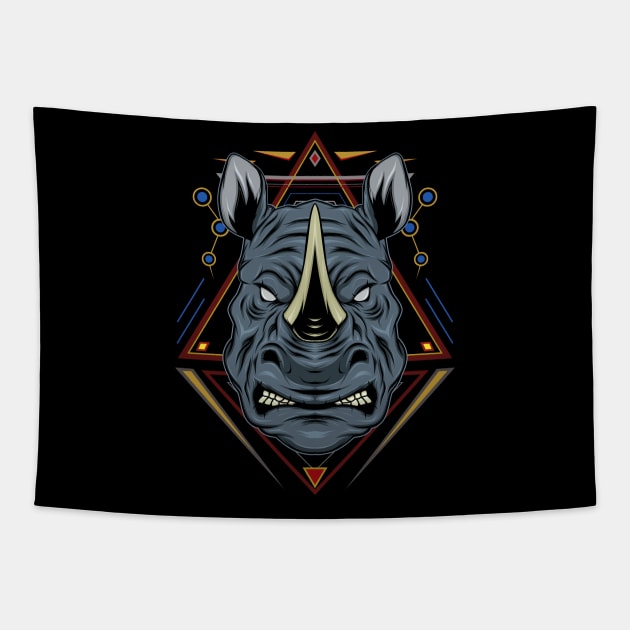 rhinoceros Head Tattoo Tapestry by AGORA studio