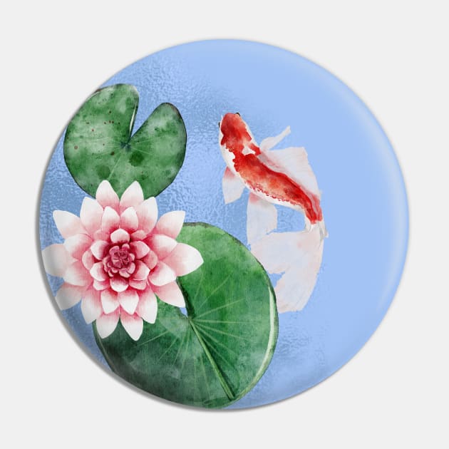 Koi Fish and Lotus Flower Japanese Ink Art Pin by KOTOdesign