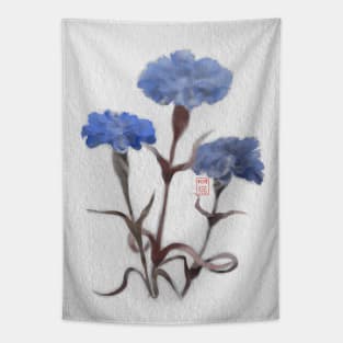 watercolor and sumiE ink cornflowers Tapestry