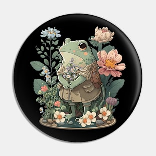 Cute Cottagecore Floral Frog Aesthetic Pin