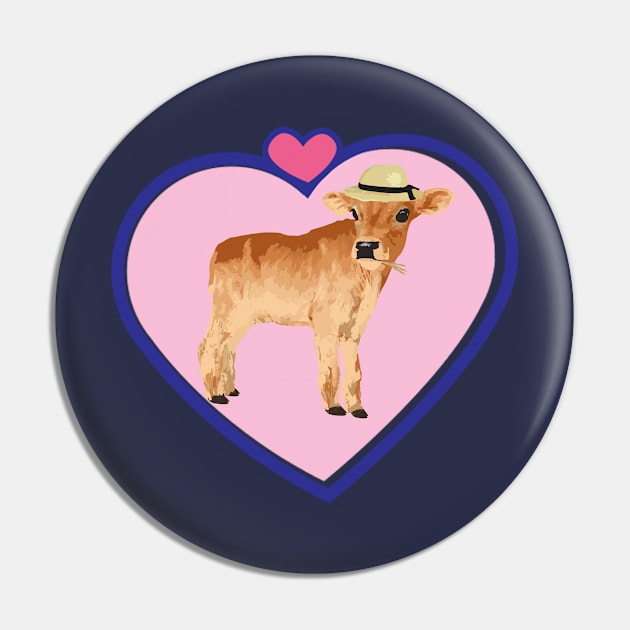 Cute Cow Pink Heart Design - Unique Gifts Pin by Cartba