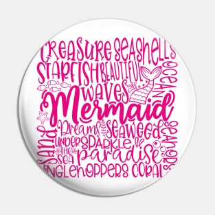 Mermaid Word Cloud Pink Pin