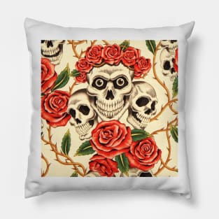 Skull red roses Pillow