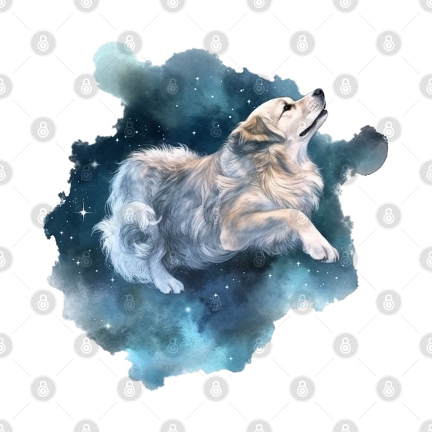 Celestial Space Dog Watercolor Art by doglovershirts