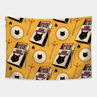 Highly Flammable Black Cat Pattern in yellow Tapestry