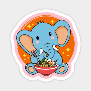 Baby Elephant Eating Ramen Kawaii Animal Lover Magnet