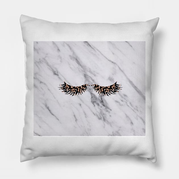 Grey marble rose gold lashes Pillow by marbleco
