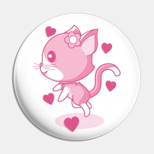 Pink kitten and hearts. Pin