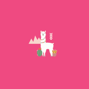 Llamas + Cacti on Pink T-Shirt