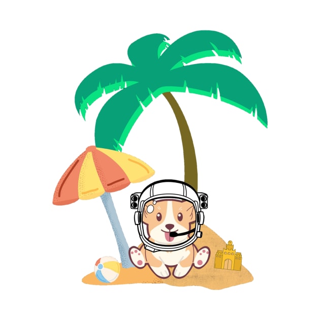 Space Corgi goes to the beach! - The Cool Astronaut Puppy! by LukjanovArt