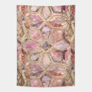 Geometric Gilded Stone Tiles in Blush Pink, Peach and Coral Tapestry