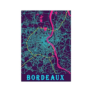 Bordeaux Neon City Map, Bordeaux Minimalist City Map Art Print T-Shirt