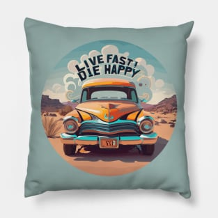 Live Fast Classic Car Pillow