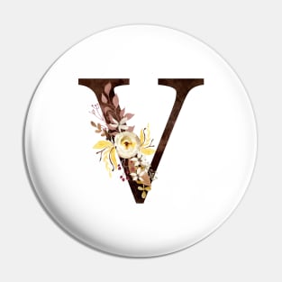 Floral Monogram V Lovely Autumn Foliage Pin