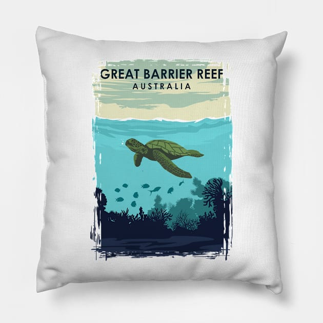 Great Barrier Reef Australia Queensland Vintage Travel Poster Pillow by jornvanhezik