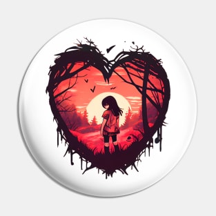 Anime Girl lost Love two Emblem Pin