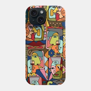 Cubist Picasso Style Faces In Mid Century Modern Colors Phone Case