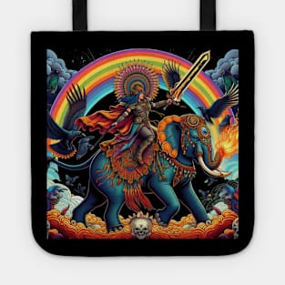 Mythical Warrior on Elephant - colorful dark past Tote