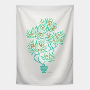 Mint Bonsai Orange Tapestry