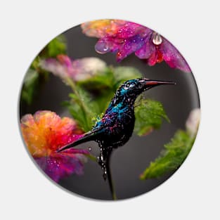 Beautiful black hummingbird - floral and bird theme Pin