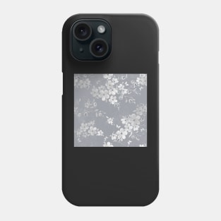 Silver Gray and White Flowers Phone Case