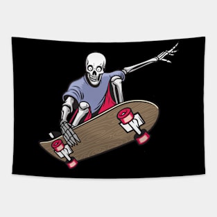 Skeleton Skateboarding Skateboarder Halloween Tapestry