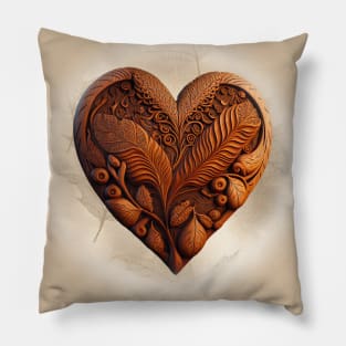 Wood Carved Heart Feather Pillow