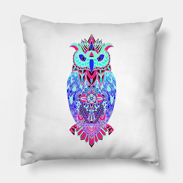 artic psychodelic owl in pattern wisdom of wonders ecopop wallpaper art tribal zendoodle of flowers Pillow by jorge_lebeau