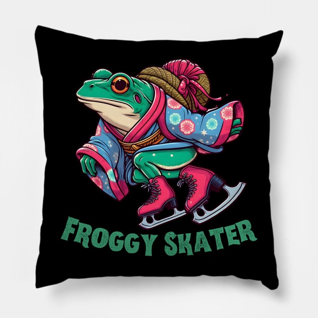 Ice skating frog Pillow by Japanese Fever