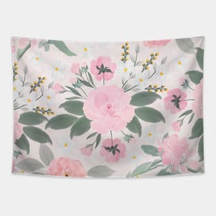 Elegant Pink Floral Watercolor Painting Tapestry