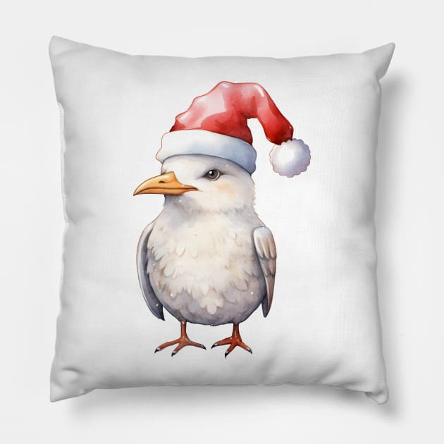 American Herring Gull in Santa Hat Pillow by Chromatic Fusion Studio