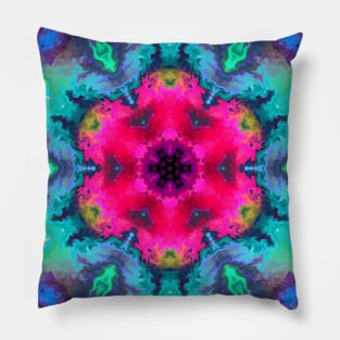 Psychedelic Mandala Flower Pink Blue and Green Pillow