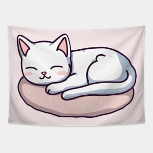 Cute white cat sleeping Tapestry