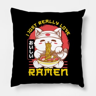 Cute & Funny I Just Really Love Ramen Anime Cat Pillow