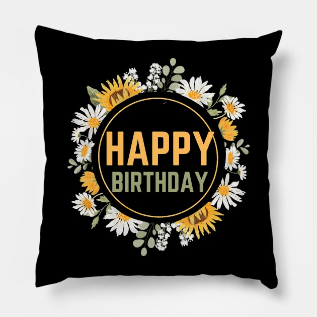 Happy Birthday Floral Look Pillow by NICHE&NICHE