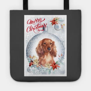 Long Haired Dachshund Merry Christmas Santa Dog Tote