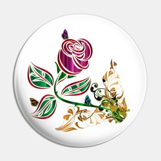 Rose with Butterflies Pin