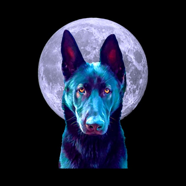 Black German Shepherd Moon for Dog Lovers by Mochi Merch