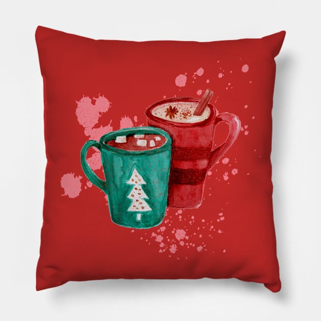 A Heartwarming Christmas Wish Over a Cup of Coffee Pillow by Artistic Design