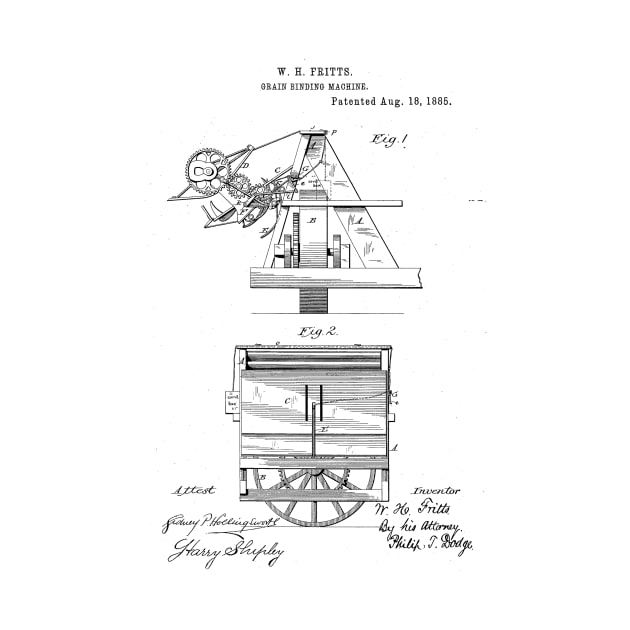 Grain Binding Machine Vintage Patent Hand Drawing by TheYoungDesigns