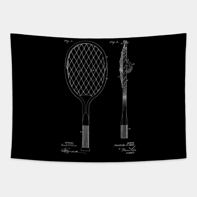 Tennis Racket Vintage Patent Hand Drawing Tapestry by TheYoungDesigns