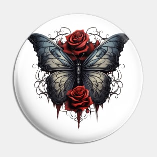 Gothic Butterfly Roses Pin