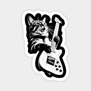 Rock Cat Playing Guitar - Funny Guitar Cat Magnet