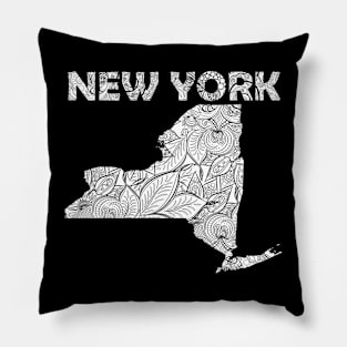 Mandala art map of New York with text in white Pillow