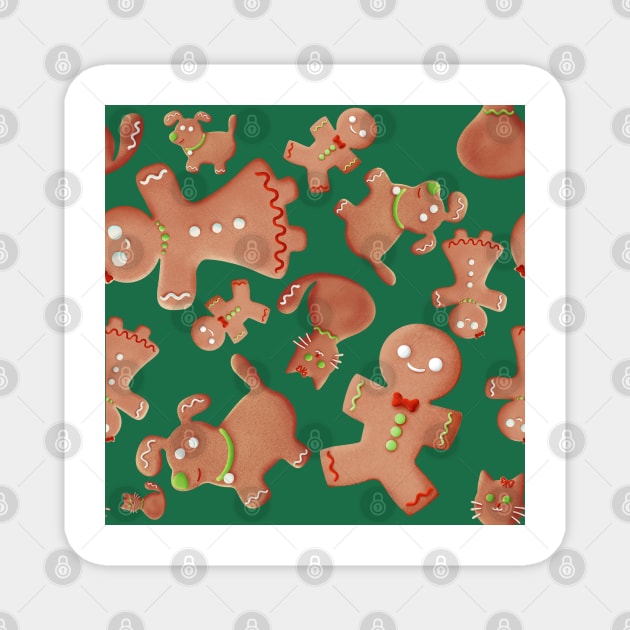 Gingerbread shaped family for Christmas stuff - light green background Magnet by Sgrel-art