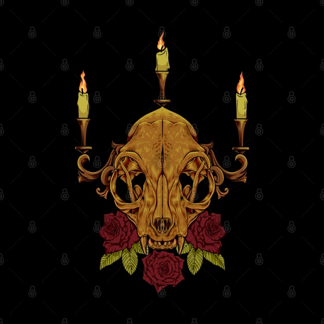 Roses and candles - Gothic cat skull by Modern Medieval Design